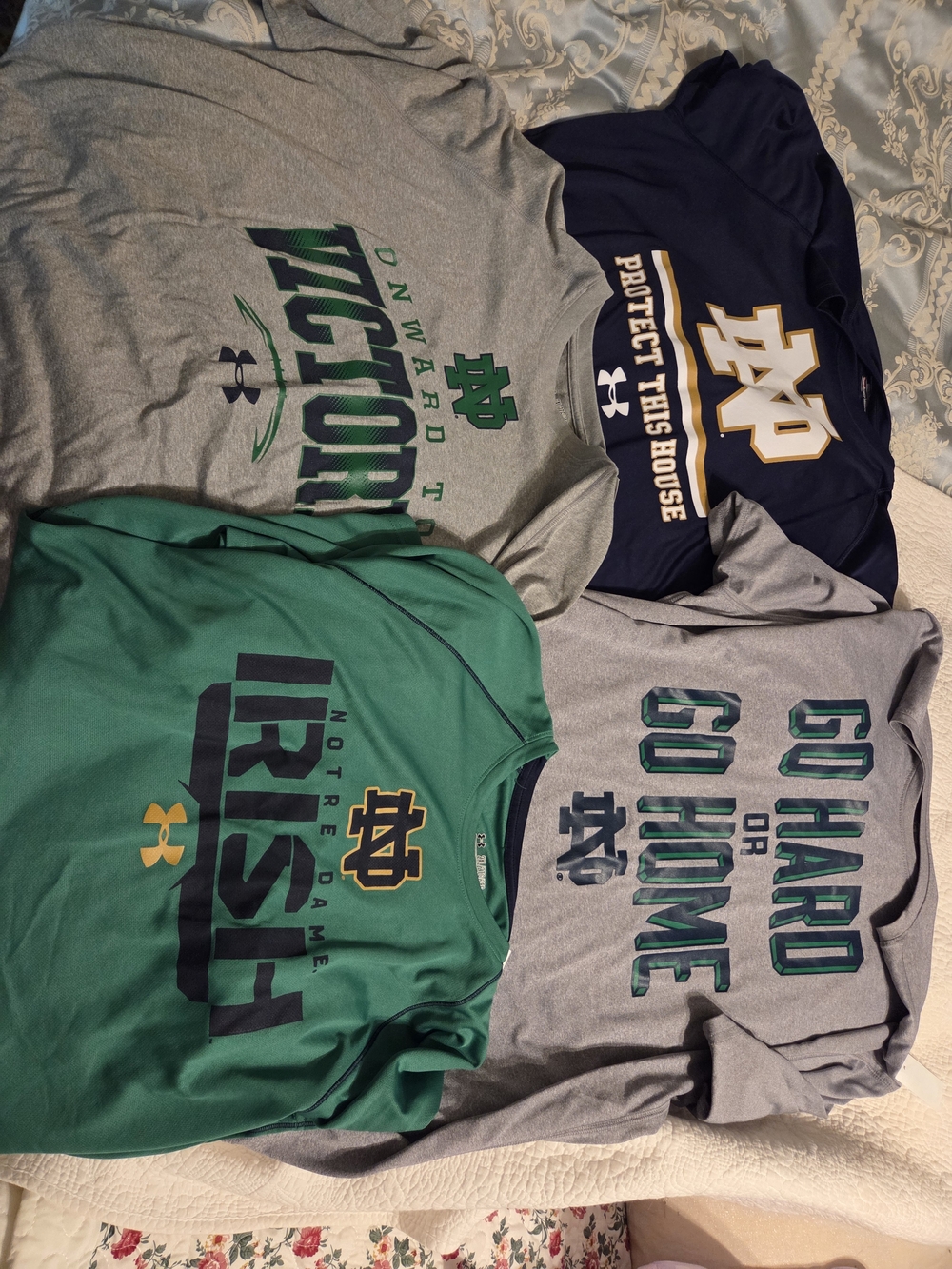 Under Armour Notre Dame Short Sleeve Tees - Gray, Green, Navy Shirt Lot
